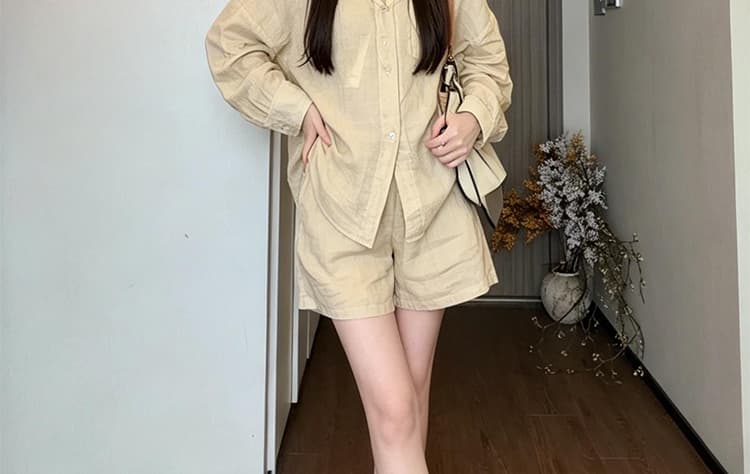 재고 있음 2026 년 이른 가을 패션 출산 착용 인터넷 유명인 한국 스타일 루즈핏 슬림해 보이는 외국 가스 캐주얼 셔츠 투피스 세트 상세 이미지 17
