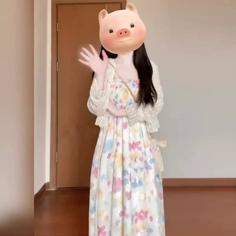 빅 사이즈 프랑스식 부드러운 품격 꽃무늬 여성 드레스 여름 휴가 바람 슬립 드레스 자외선 차단 오픈 가디건 투피스 슈트 상세 이미지 1