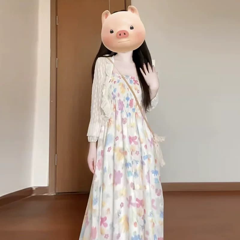 빅 사이즈 프랑스식 부드러운 품격 꽃무늬 여성 드레스 여름 휴가 바람 슬립 드레스 자외선 차단 오픈 가디건 투피스 슈트 상세 이미지 2