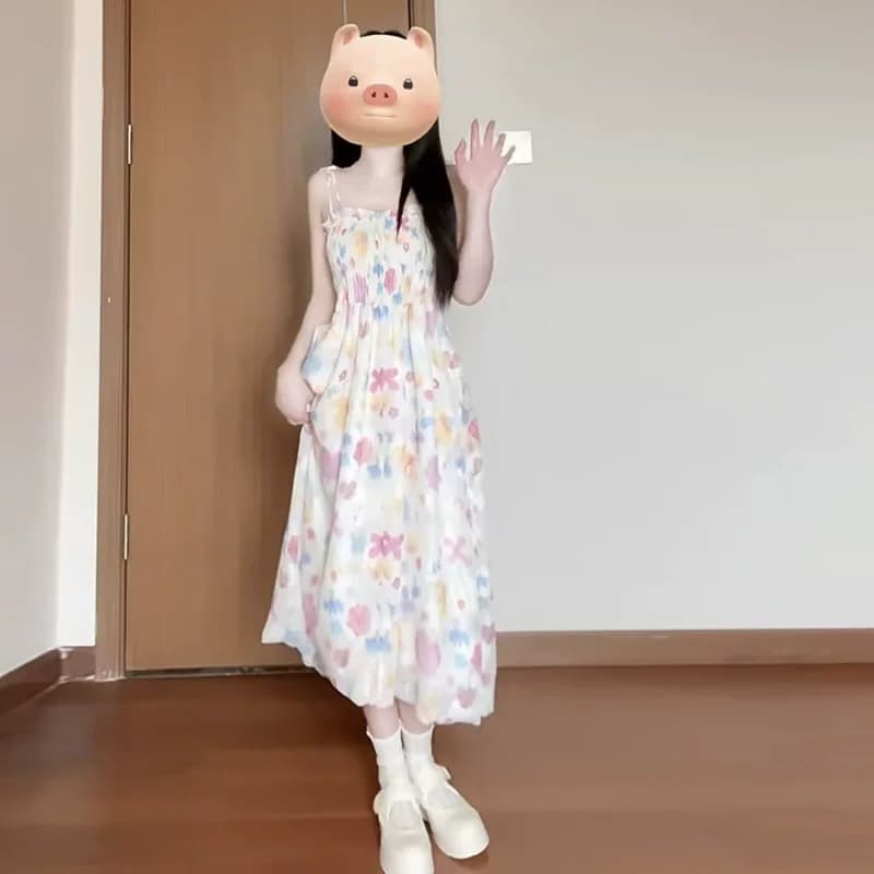 빅 사이즈 프랑스식 부드러운 품격 꽃무늬 여성 드레스 여름 휴가 바람 슬립 드레스 자외선 차단 오픈 가디건 투피스 슈트 상세 이미지 3