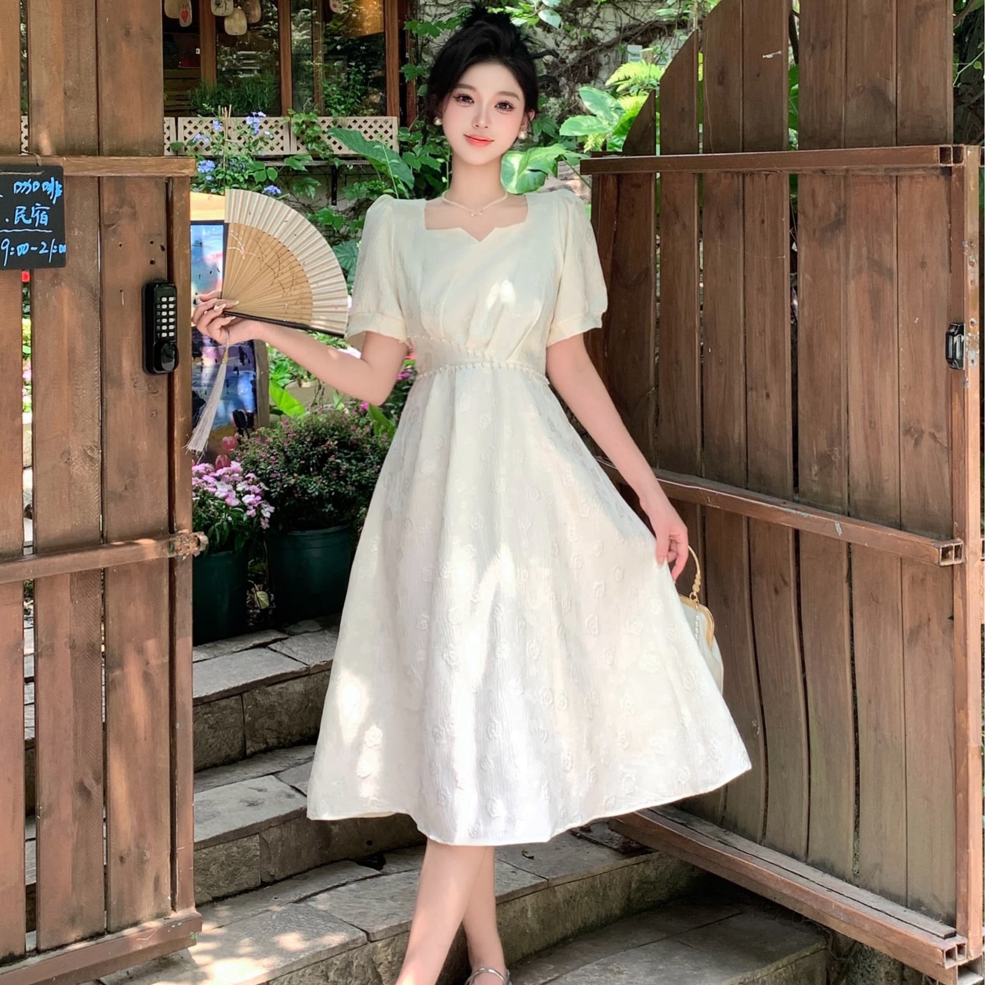 2026 실사 맞춤 고급 숙녀 드레스 새로운 허리 수축 슬림해 보이는 품격 출퇴근 페이크 레이어드 광장 칼라 롱 스커트 이미지 5