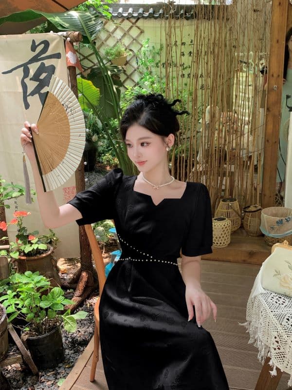 2026 실사 맞춤 고급 숙녀 드레스 새로운 허리 수축 슬림해 보이는 품격 출퇴근 페이크 레이어드 광장 칼라 롱 스커트 상세 이미지 13