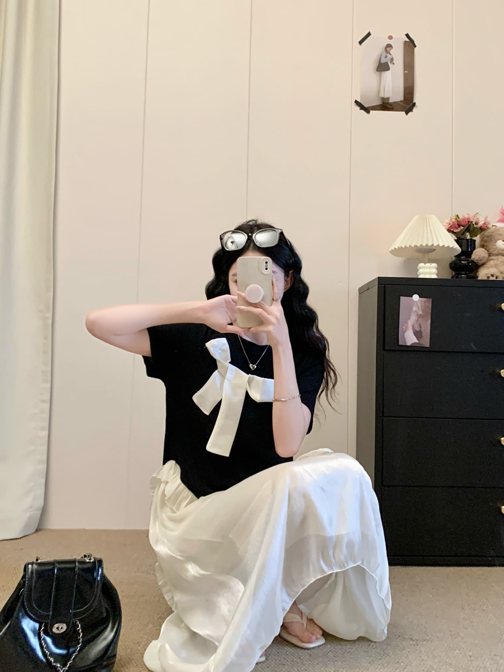 슈퍼 잘 생긴 디자인 연령 감소 나비 매듭 페이크 레이어드 여성 드레스 2026 여름 새로운 배색 레이스 패치워크 롱 스커트 상세 이미지 9