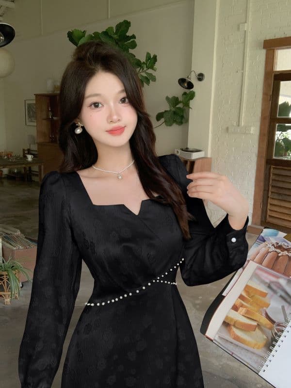 2026 실사 가을 겨울 새로운 패션 품격 부드러운 소녀 빛 럭셔리 휴가 요정 치마 몸매 가꾸기 긴팔 드레스 상세 이미지 10