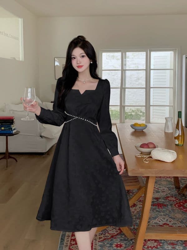 2026 실사 가을 겨울 새로운 패션 품격 부드러운 소녀 빛 럭셔리 휴가 요정 치마 몸매 가꾸기 긴팔 드레스 상세 이미지 13