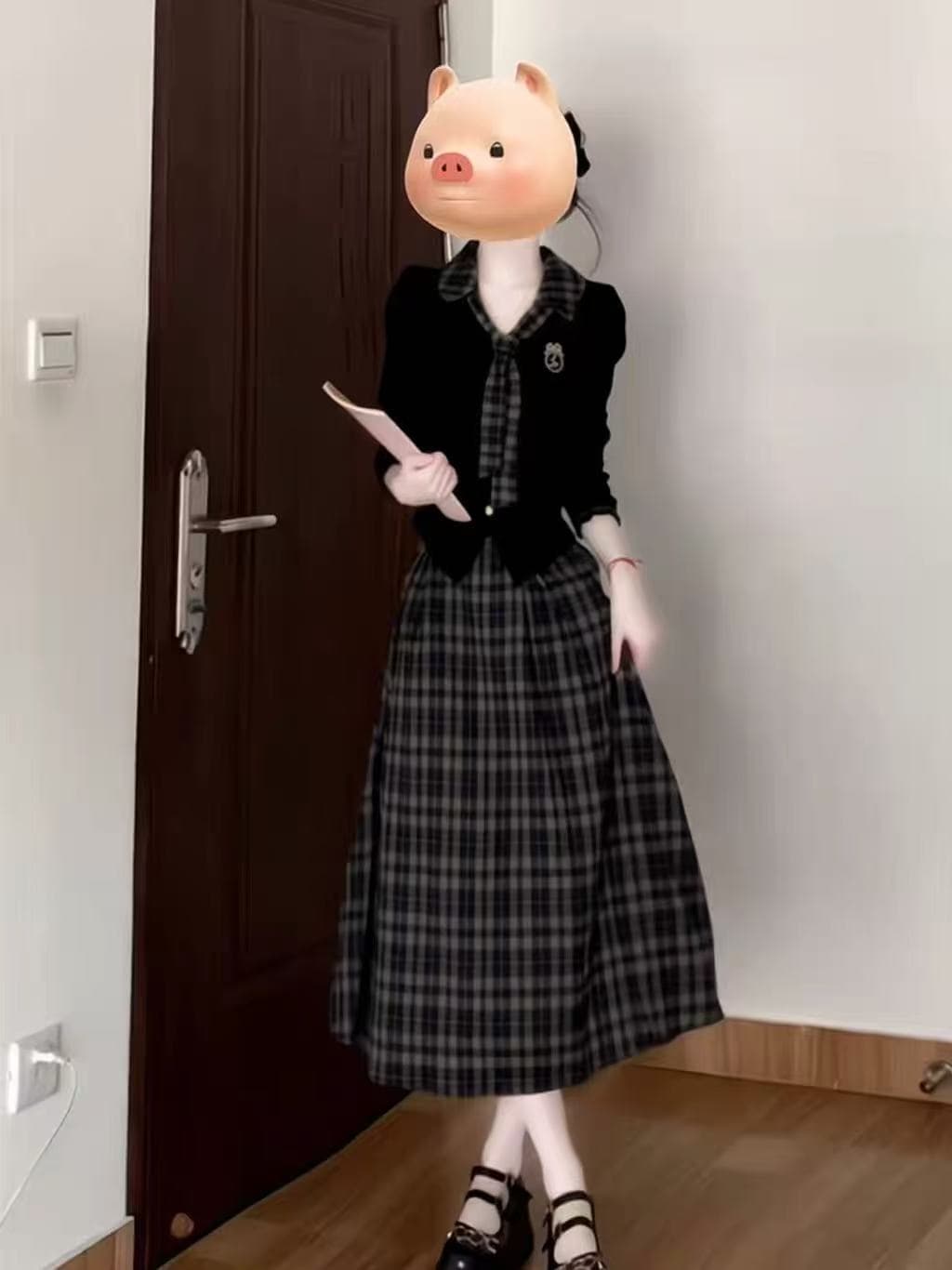 프랑스식 학원 스타일 착용 가져 가라. 전체 집합 고유 한 슈퍼 잘 생긴 한 부서 연령 감소 길다 치마 학원 스타일 맨위 투피스 세트 상세 이미지 6