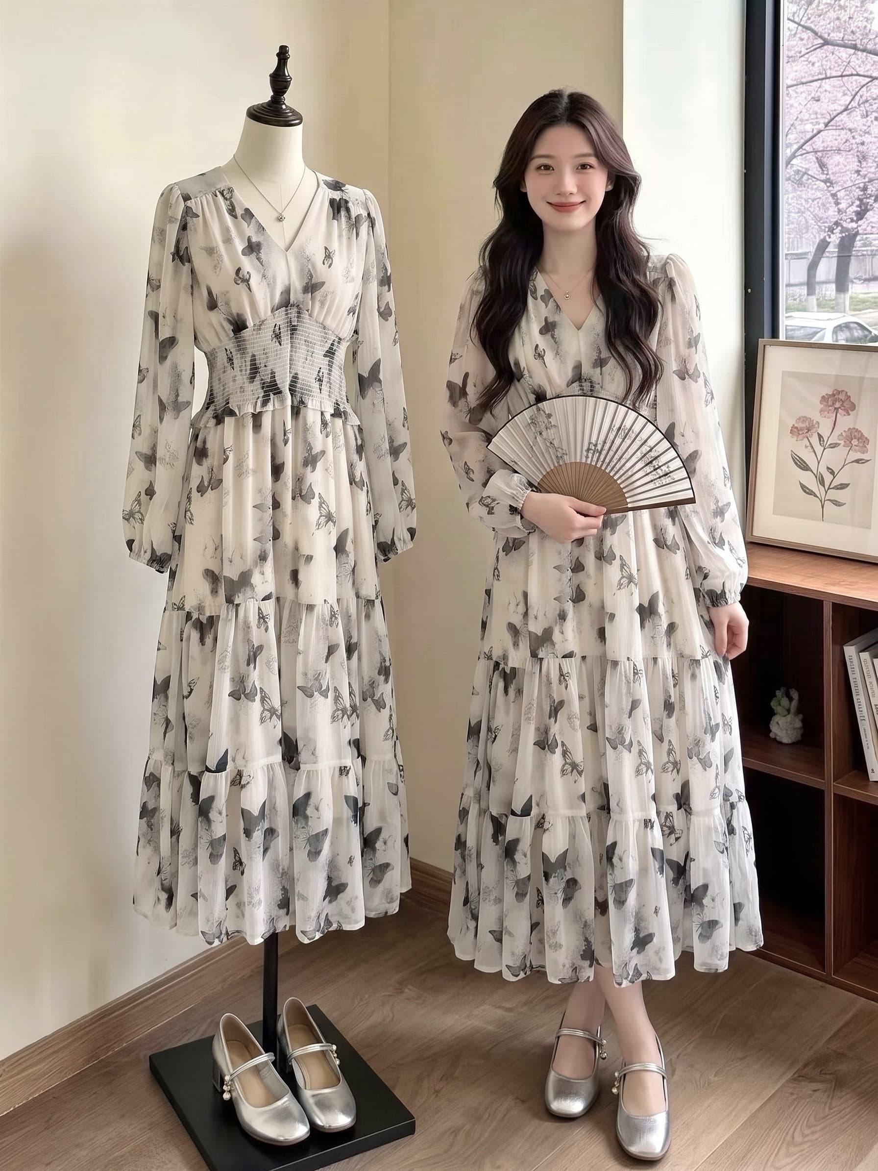 차 휴식 프랑스식 부드러운 부서 고급 센스 휴가 바람 품격 명문 여성 여신 팬 점프 슈트 치마 가을 겨울 슬림해 보이는 롱 스커트 이미지 4