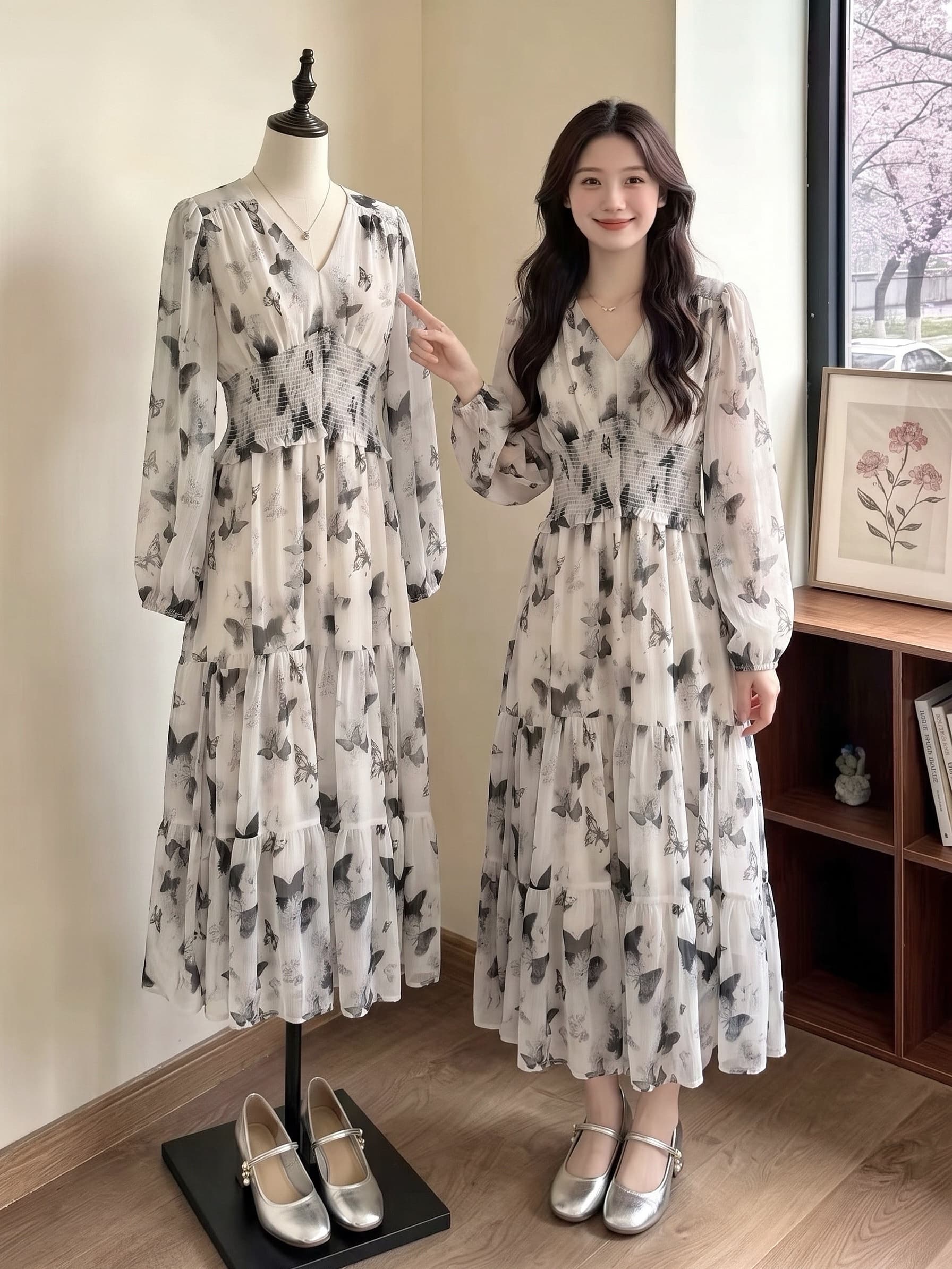 차 휴식 프랑스식 부드러운 부서 고급 센스 휴가 바람 품격 명문 여성 여신 팬 점프 슈트 치마 가을 겨울 슬림해 보이는 롱 스커트 상세 이미지 1