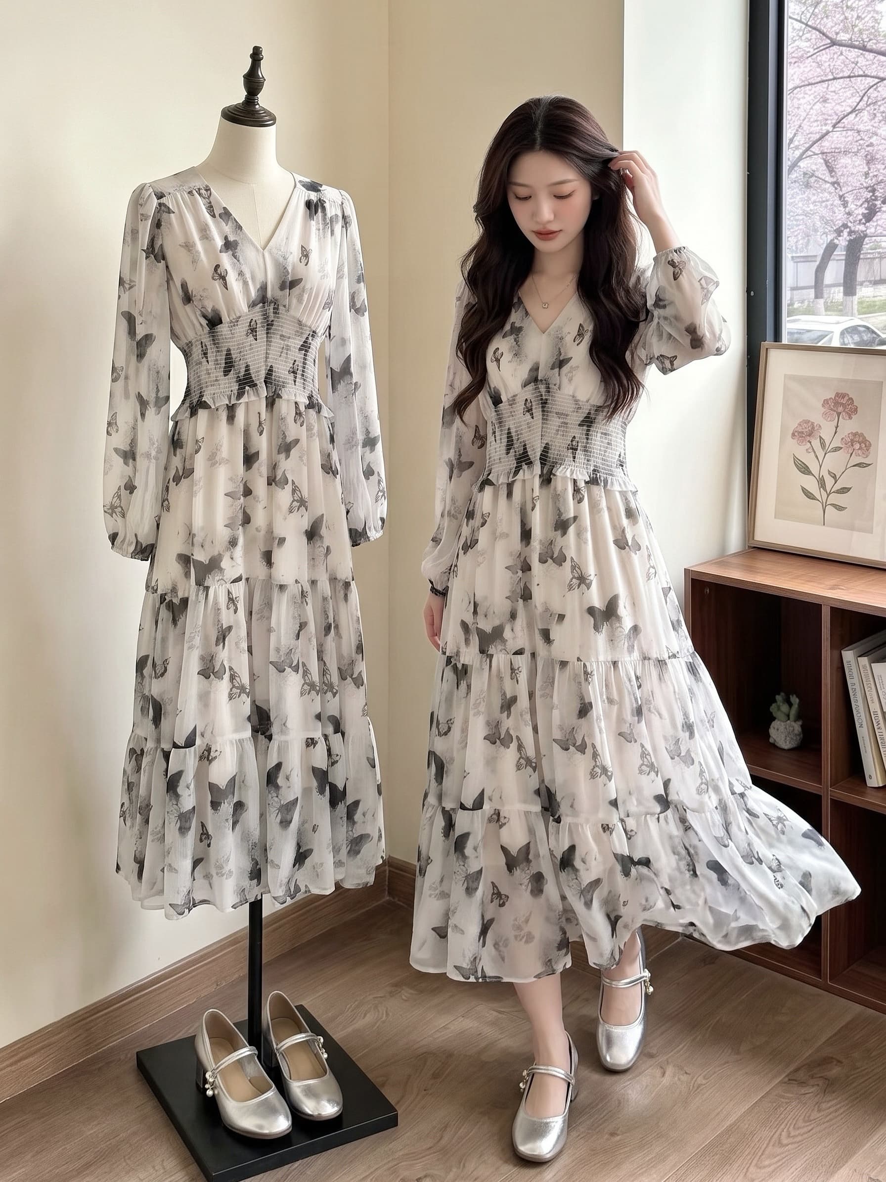 차 휴식 프랑스식 부드러운 부서 고급 센스 휴가 바람 품격 명문 여성 여신 팬 점프 슈트 치마 가을 겨울 슬림해 보이는 롱 스커트 상세 이미지 6