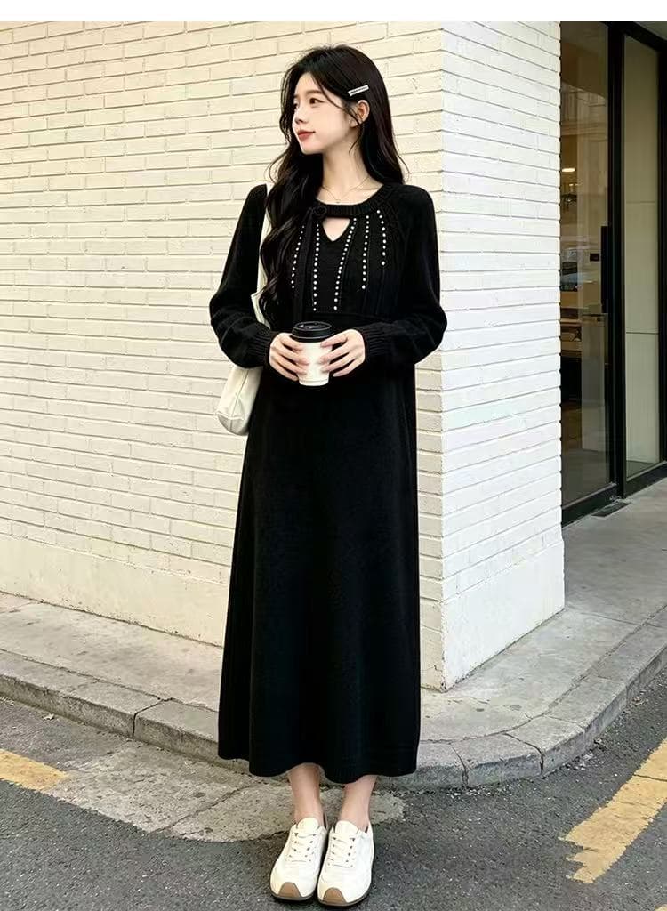 2026 가을 겨울 새로운 빅 사이즈 드레스 작은 샤넬 스타일 진주 스웨터 드레스 고급 센스 착용 가져 가라. 상세 이미지 6