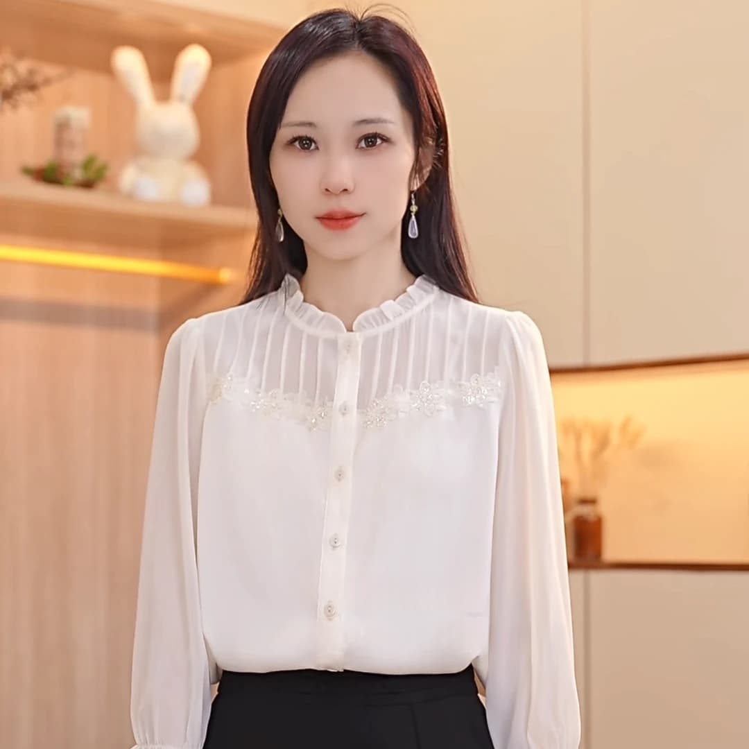 여름 새로운 곰팡이 고리 단추 단색 맨위 슬림해 보이는 외국 가스 패션 다용도 7부 소매 여성 셔츠 이미지 3