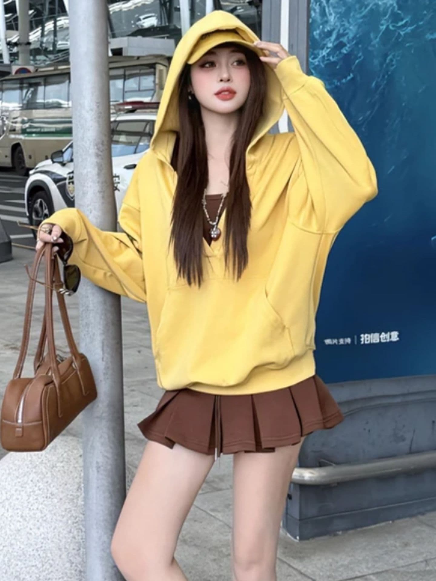 털이 있는 가을 겨울 새로운 달콤함 루즈핏 슬림해 보이는 연령 감소 표지 고기 세련된 느긋한 느슨함 슬립 후드티 세트 상세 이미지 3