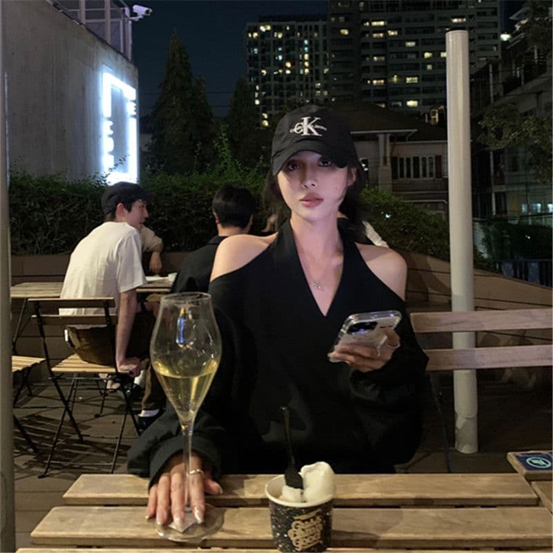 올해 인기 ~ 중 검정색 긴팔 후드티 여성 자이언트 슬림해 보이는 루즈핏 핫걸 느긋한 바람 패션 다용도 캐주얼 맨위