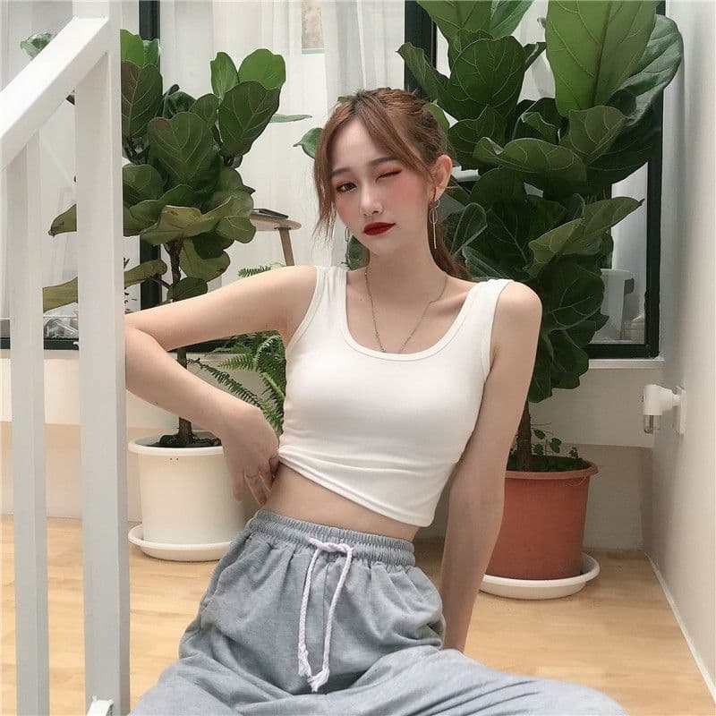 순면 32 화이트 작은 조끼 만나는 민소매 슬립 이슬 뼈의 쇼트 스타일 맨위 여성 상세 이미지 12