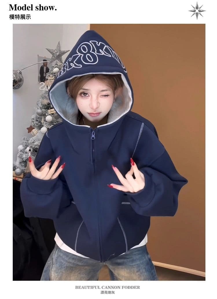 후아 면 복합 후드티 트렌디 레바논 모자 셔츠 지퍼 오픈 가디건 후드티 여자 봄 가을 겨울 긴팔 루즈핏 재킷 트렌디 상세 이미지 9