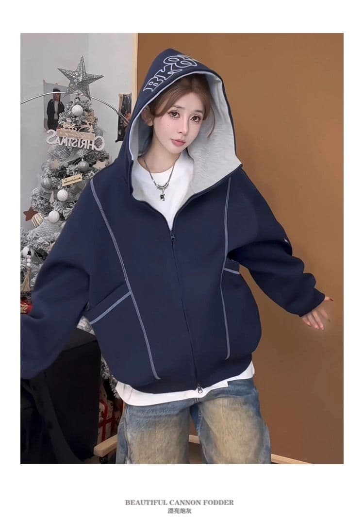 후아 면 복합 후드티 트렌디 레바논 모자 셔츠 지퍼 오픈 가디건 후드티 여자 봄 가을 겨울 긴팔 루즈핏 재킷 트렌디 상세 이미지 10