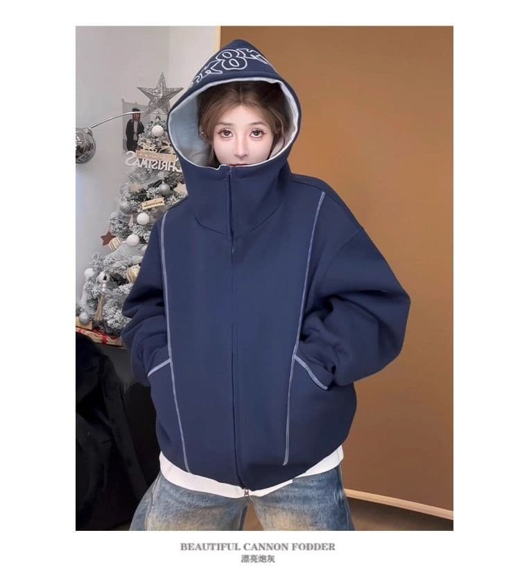 후아 면 복합 후드티 트렌디 레바논 모자 셔츠 지퍼 오픈 가디건 후드티 여자 봄 가을 겨울 긴팔 루즈핏 재킷 트렌디 상세 이미지 11