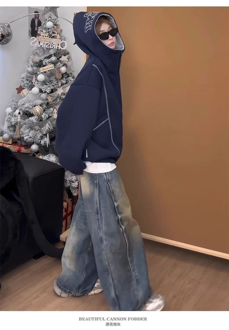 후아 면 복합 후드티 트렌디 레바논 모자 셔츠 지퍼 오픈 가디건 후드티 여자 봄 가을 겨울 긴팔 루즈핏 재킷 트렌디 상세 이미지 13