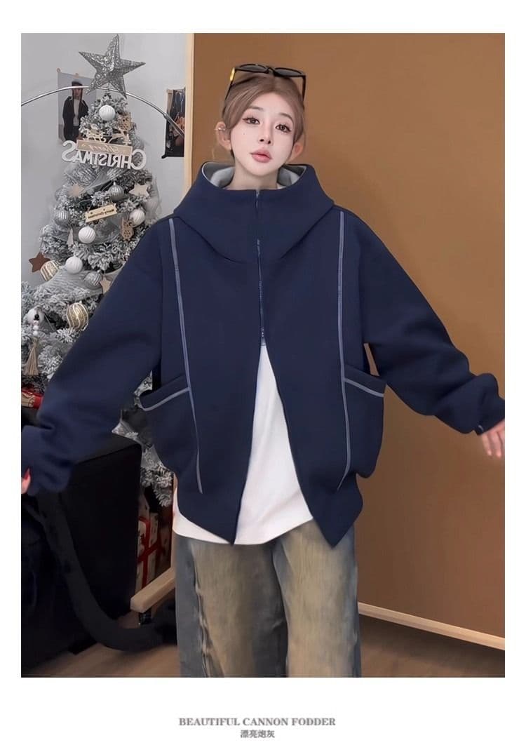 후아 면 복합 후드티 트렌디 레바논 모자 셔츠 지퍼 오픈 가디건 후드티 여자 봄 가을 겨울 긴팔 루즈핏 재킷 트렌디 상세 이미지 14