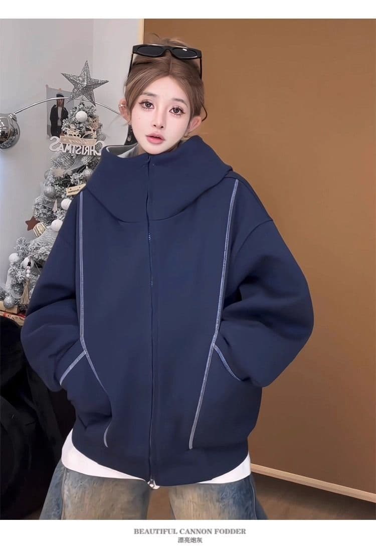 후아 면 복합 후드티 트렌디 레바논 모자 셔츠 지퍼 오픈 가디건 후드티 여자 봄 가을 겨울 긴팔 루즈핏 재킷 트렌디 상세 이미지 16