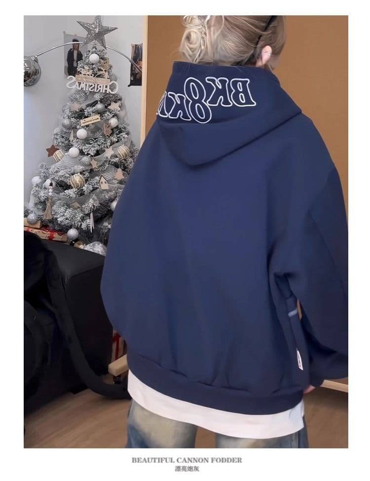 후아 면 복합 후드티 트렌디 레바논 모자 셔츠 지퍼 오픈 가디건 후드티 여자 봄 가을 겨울 긴팔 루즈핏 재킷 트렌디 상세 이미지 17
