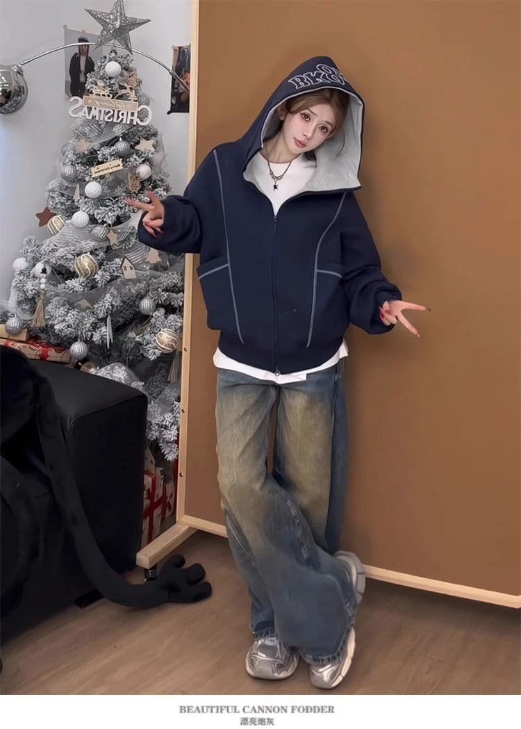 후아 면 복합 후드티 트렌디 레바논 모자 셔츠 지퍼 오픈 가디건 후드티 여자 봄 가을 겨울 긴팔 루즈핏 재킷 트렌디 상세 이미지 18