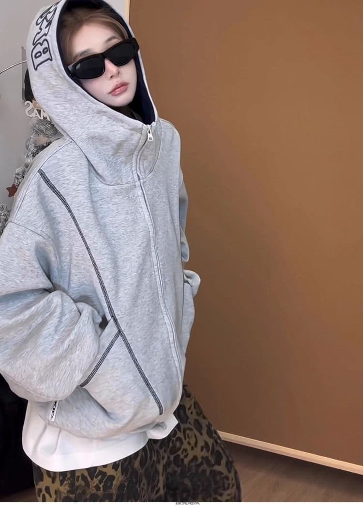 후아 면 복합 후드티 트렌디 레바논 모자 셔츠 지퍼 오픈 가디건 후드티 여자 봄 가을 겨울 긴팔 루즈핏 재킷 트렌디 상세 이미지 19