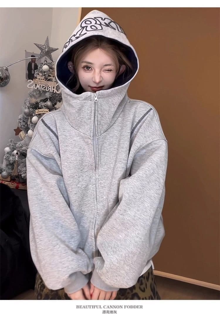 후아 면 복합 후드티 트렌디 레바논 모자 셔츠 지퍼 오픈 가디건 후드티 여자 봄 가을 겨울 긴팔 루즈핏 재킷 트렌디 상세 이미지 20