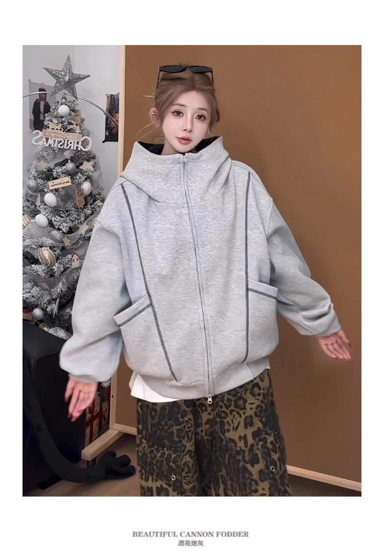 후아 면 복합 후드티 트렌디 레바논 모자 셔츠 지퍼 오픈 가디건 후드티 여자 봄 가을 겨울 긴팔 루즈핏 재킷 트렌디 상세 이미지 22