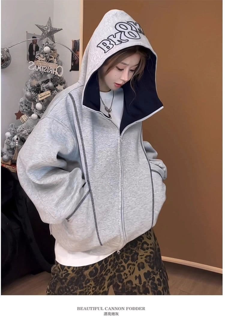 후아 면 복합 후드티 트렌디 레바논 모자 셔츠 지퍼 오픈 가디건 후드티 여자 봄 가을 겨울 긴팔 루즈핏 재킷 트렌디 상세 이미지 23