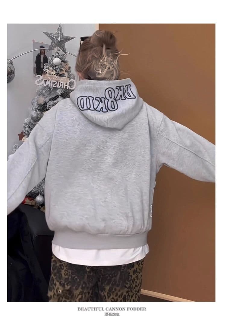 후아 면 복합 후드티 트렌디 레바논 모자 셔츠 지퍼 오픈 가디건 후드티 여자 봄 가을 겨울 긴팔 루즈핏 재킷 트렌디 상세 이미지 25