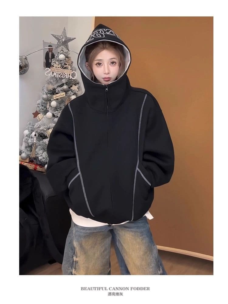 후아 면 복합 후드티 트렌디 레바논 모자 셔츠 지퍼 오픈 가디건 후드티 여자 봄 가을 겨울 긴팔 루즈핏 재킷 트렌디 상세 이미지 27