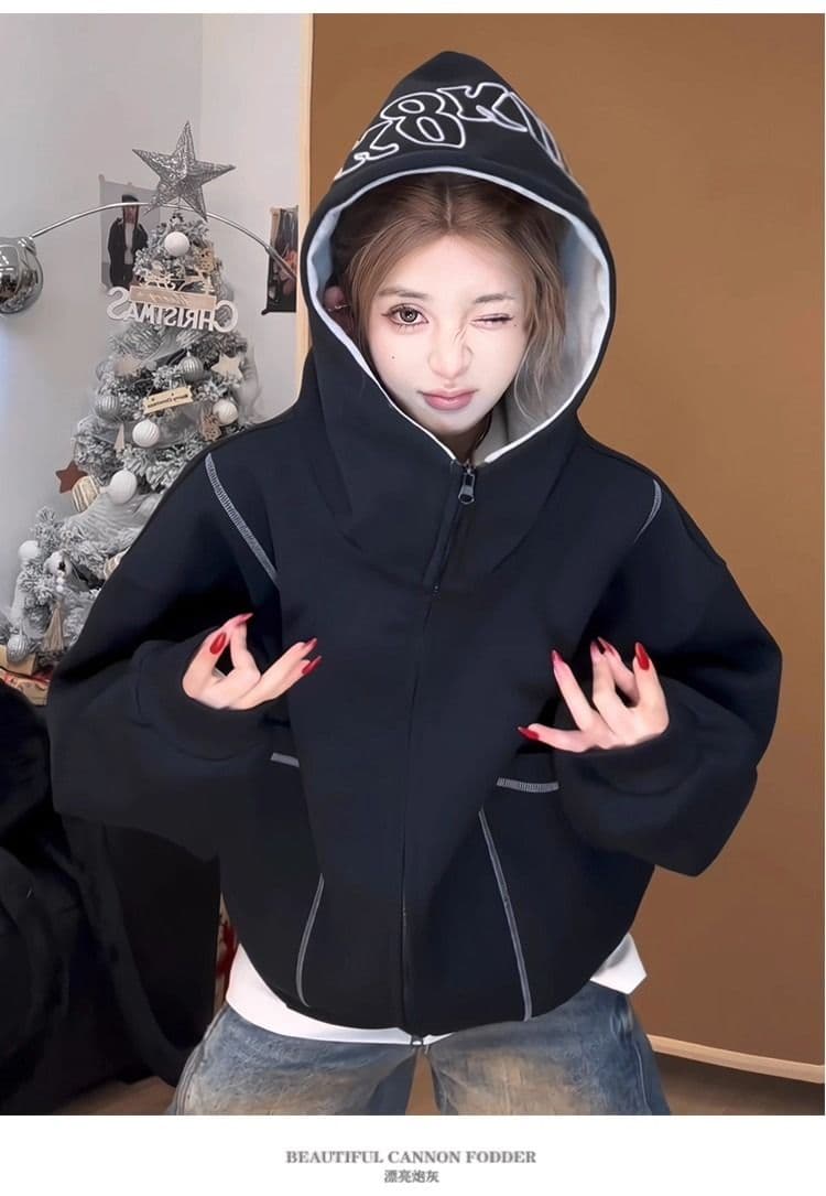 후아 면 복합 후드티 트렌디 레바논 모자 셔츠 지퍼 오픈 가디건 후드티 여자 봄 가을 겨울 긴팔 루즈핏 재킷 트렌디 상세 이미지 31