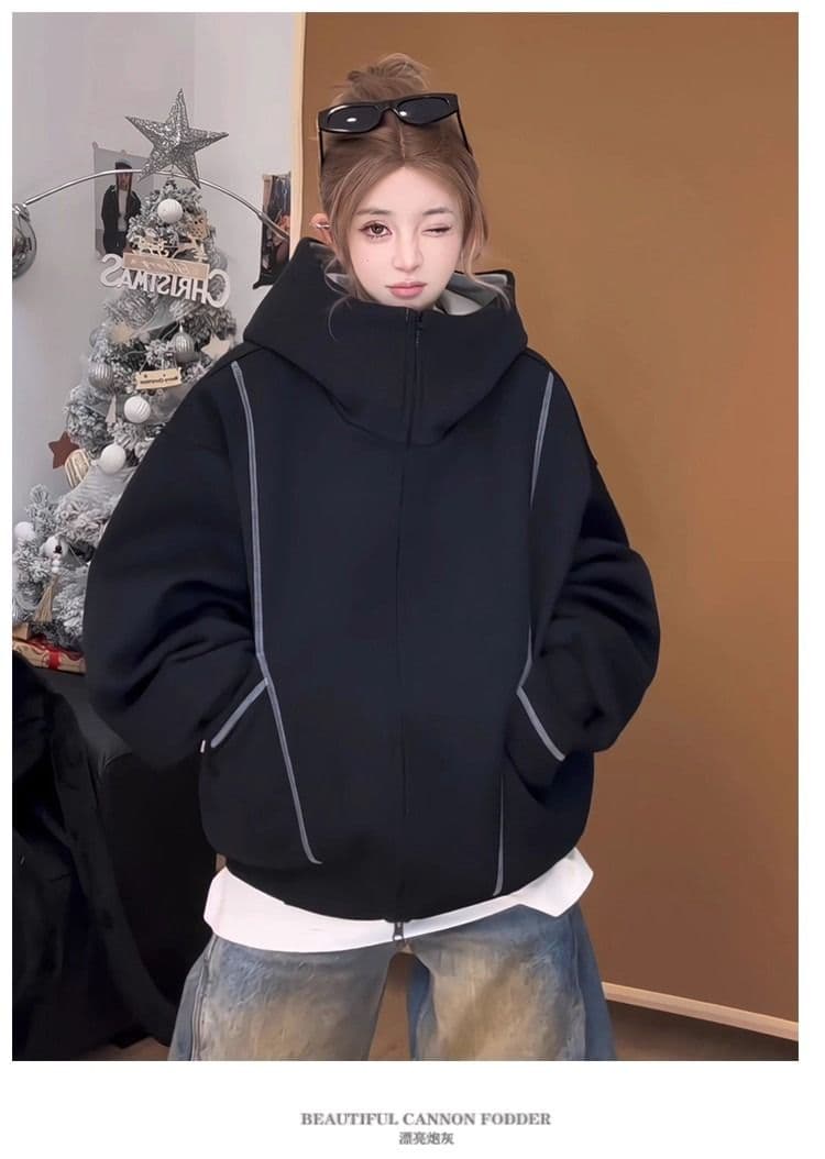 후아 면 복합 후드티 트렌디 레바논 모자 셔츠 지퍼 오픈 가디건 후드티 여자 봄 가을 겨울 긴팔 루즈핏 재킷 트렌디 상세 이미지 32