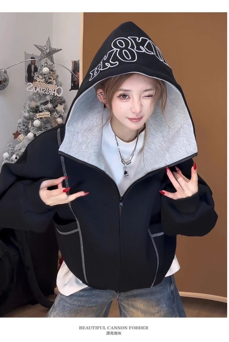 후아 면 복합 후드티 트렌디 레바논 모자 셔츠 지퍼 오픈 가디건 후드티 여자 봄 가을 겨울 긴팔 루즈핏 재킷 트렌디 상세 이미지 34