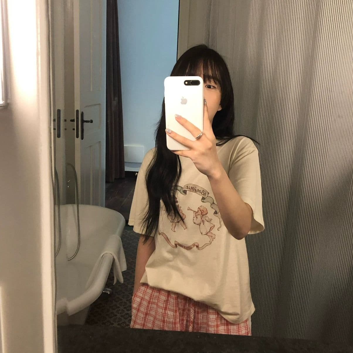 경관 그림 21 순면 210 그램 여름 드레스 반팔 티셔츠 여성 한국 스타일 빅 사이즈 루즈핏 상세 이미지 6