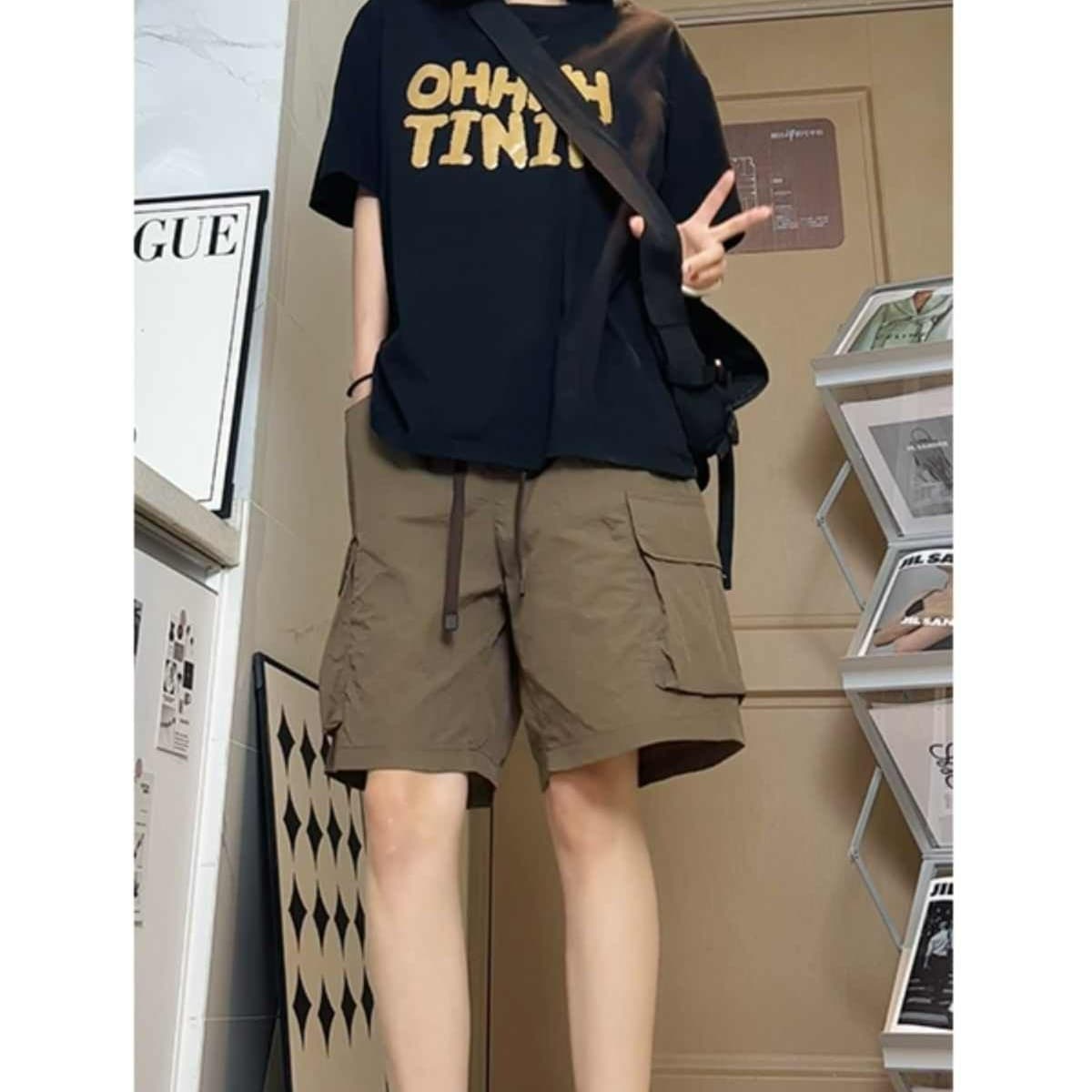 커피 얼음 실크 속도 건조한 워크웨어 반바지 여성 조수 브랜드 아메리칸 커플 자외선 차단 바지 빅 사이즈 오부 바지 여름 얇은 스타일 이미지 5
