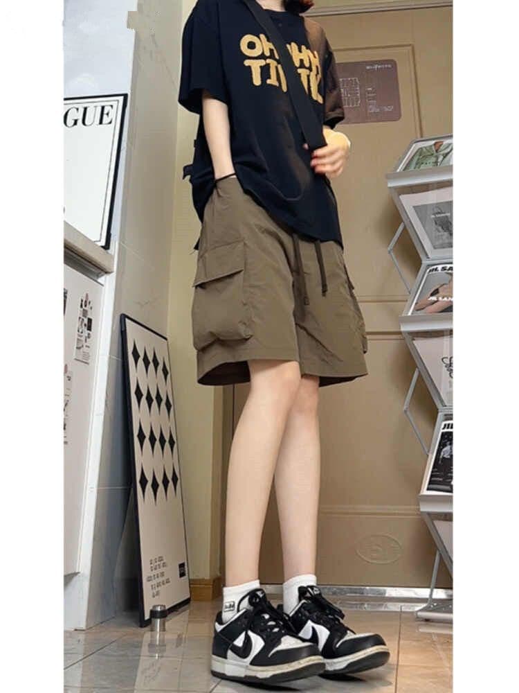 커피 얼음 실크 속도 건조한 워크웨어 반바지 여성 조수 브랜드 아메리칸 커플 자외선 차단 바지 빅 사이즈 오부 바지 여름 얇은 스타일