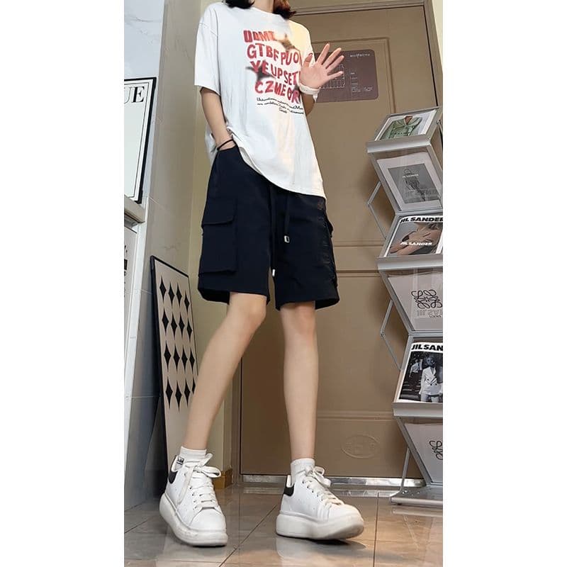 커피 얼음 실크 속도 건조한 워크웨어 반바지 여성 조수 브랜드 아메리칸 커플 자외선 차단 바지 빅 사이즈 오부 바지 여름 얇은 스타일 상세 이미지 1