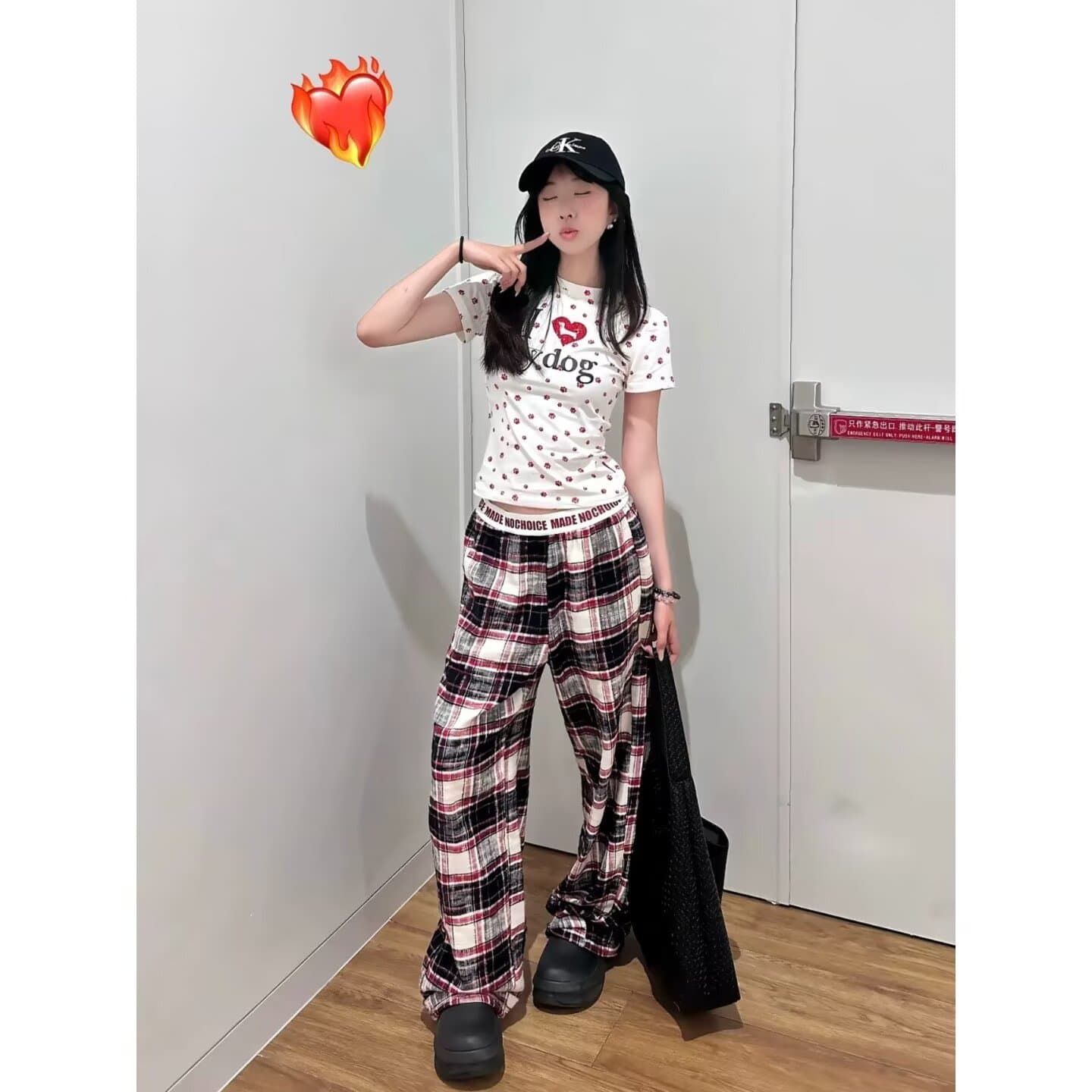 아메리칸 레트로 체크무늬 캐주얼 바지 여성 새로운 배색 체크무늬 루즈핏 도루 센스 와이드 레그 팬츠 스트레이트 바닥 청소 바지 이미지 2