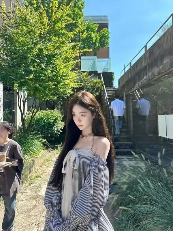 오프숄더 나비 매듭 스트라이프 튜브탑 여성 드레스 여름 프랑스식 품격 허리 수축 자이언트 잘 생긴 케이크 짧은 치마 상세 이미지 8