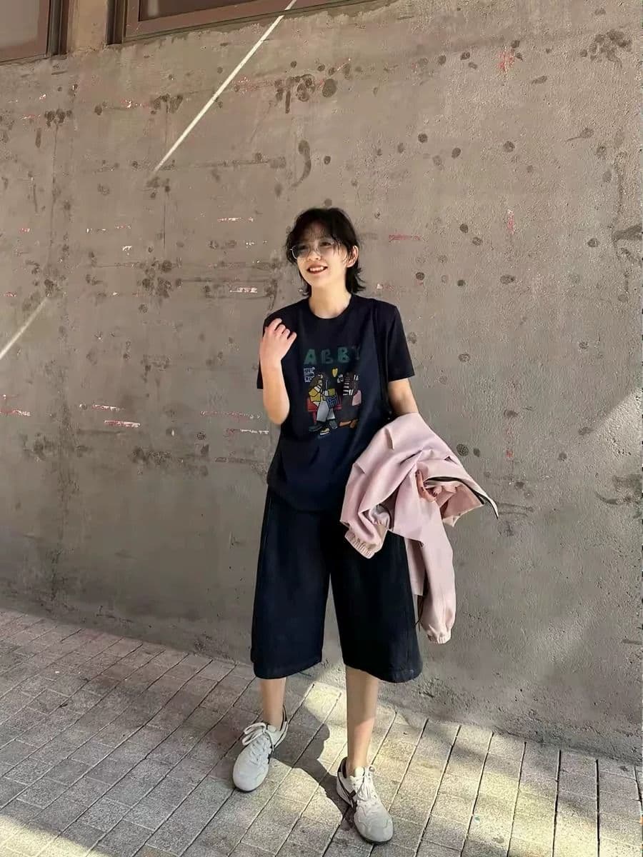 경관 그림 21 순면 210 그램 여름 드레스 반팔 티셔츠 여성 한국 스타일 빅 사이즈 루즈핏 상세 이미지 4