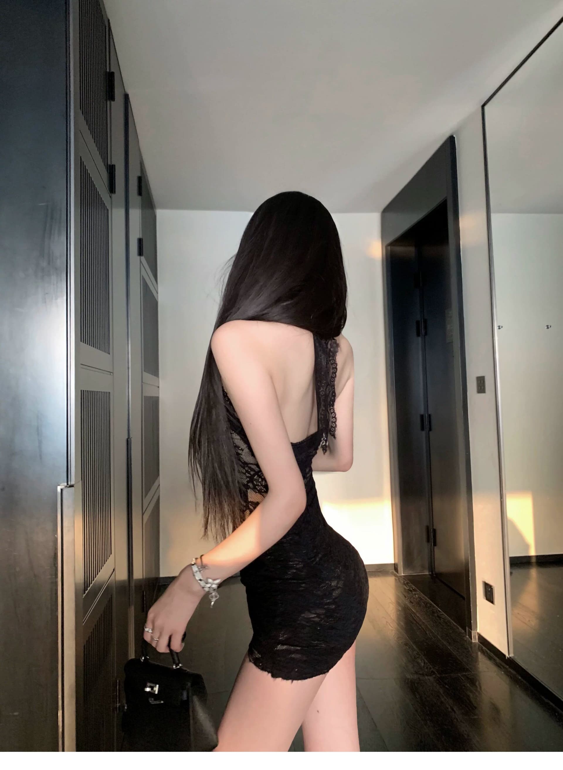 플러스 네리 순수한 욕망 레이스 매듭 섹시함 쇼트 스타일 드레스 허리 수축 핫걸 레이스업 행침 목 치마 상세 이미지 5