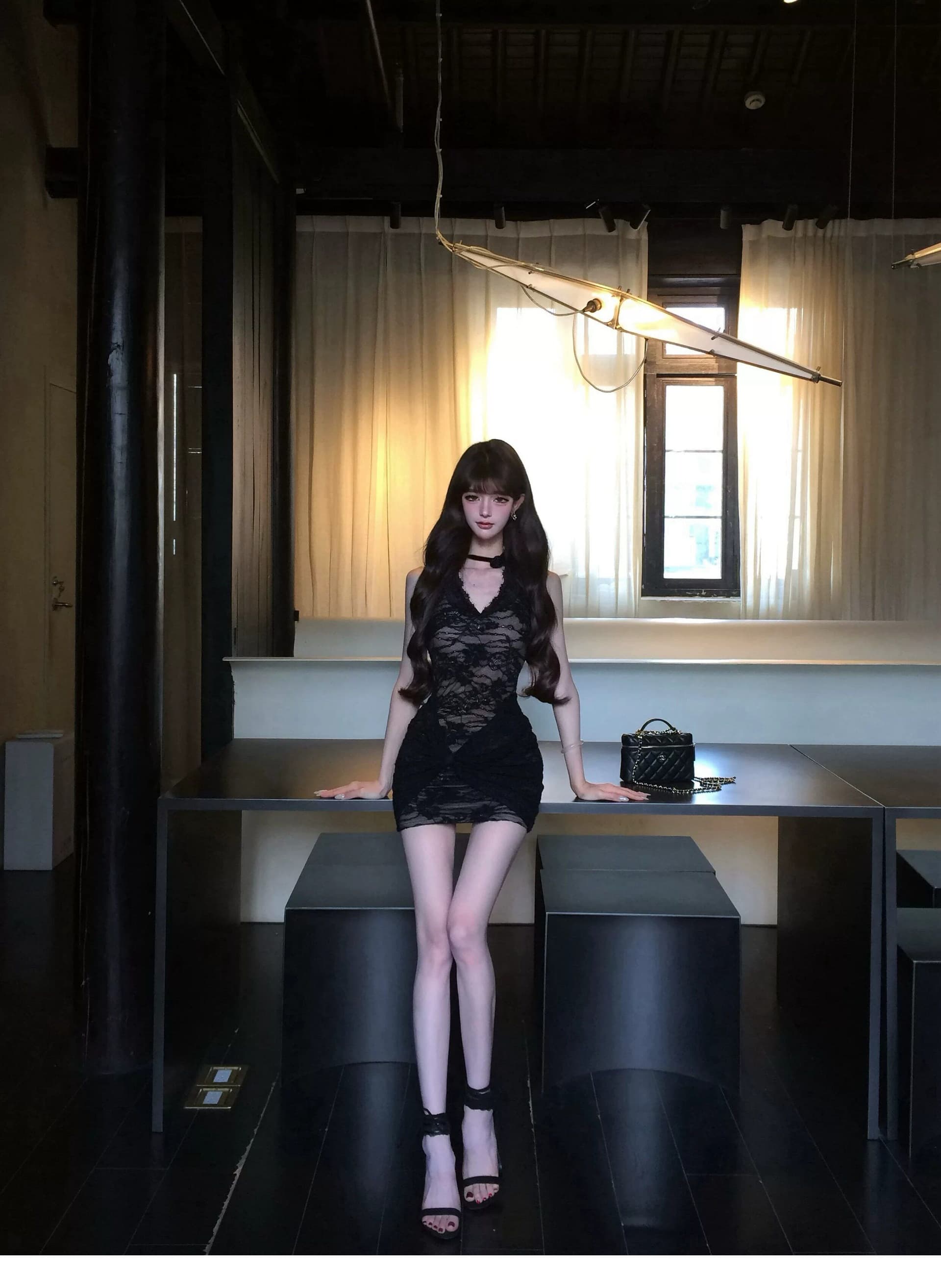 플러스 네리 순수한 욕망 레이스 매듭 섹시함 쇼트 스타일 드레스 허리 수축 핫걸 레이스업 행침 목 치마 상세 이미지 17