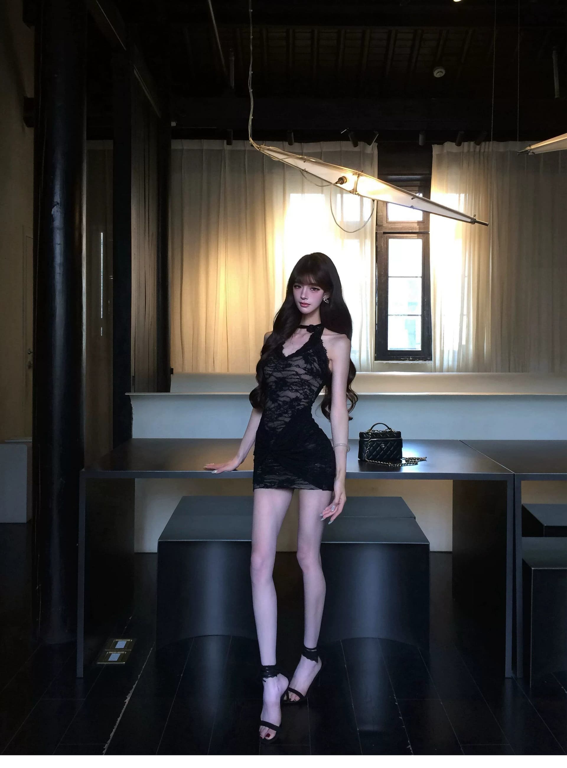 플러스 네리 순수한 욕망 레이스 매듭 섹시함 쇼트 스타일 드레스 허리 수축 핫걸 레이스업 행침 목 치마 상세 이미지 20