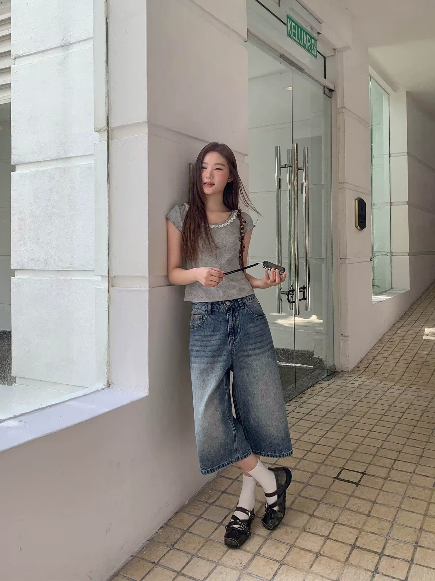 여름 새로운 높음 거리 레트로 워싱 스트레이트 청바지 여성 디자인 센스 루즈핏 도루 센스 하이웨이스트 넓은 다리 7부 바지 상세 이미지 4