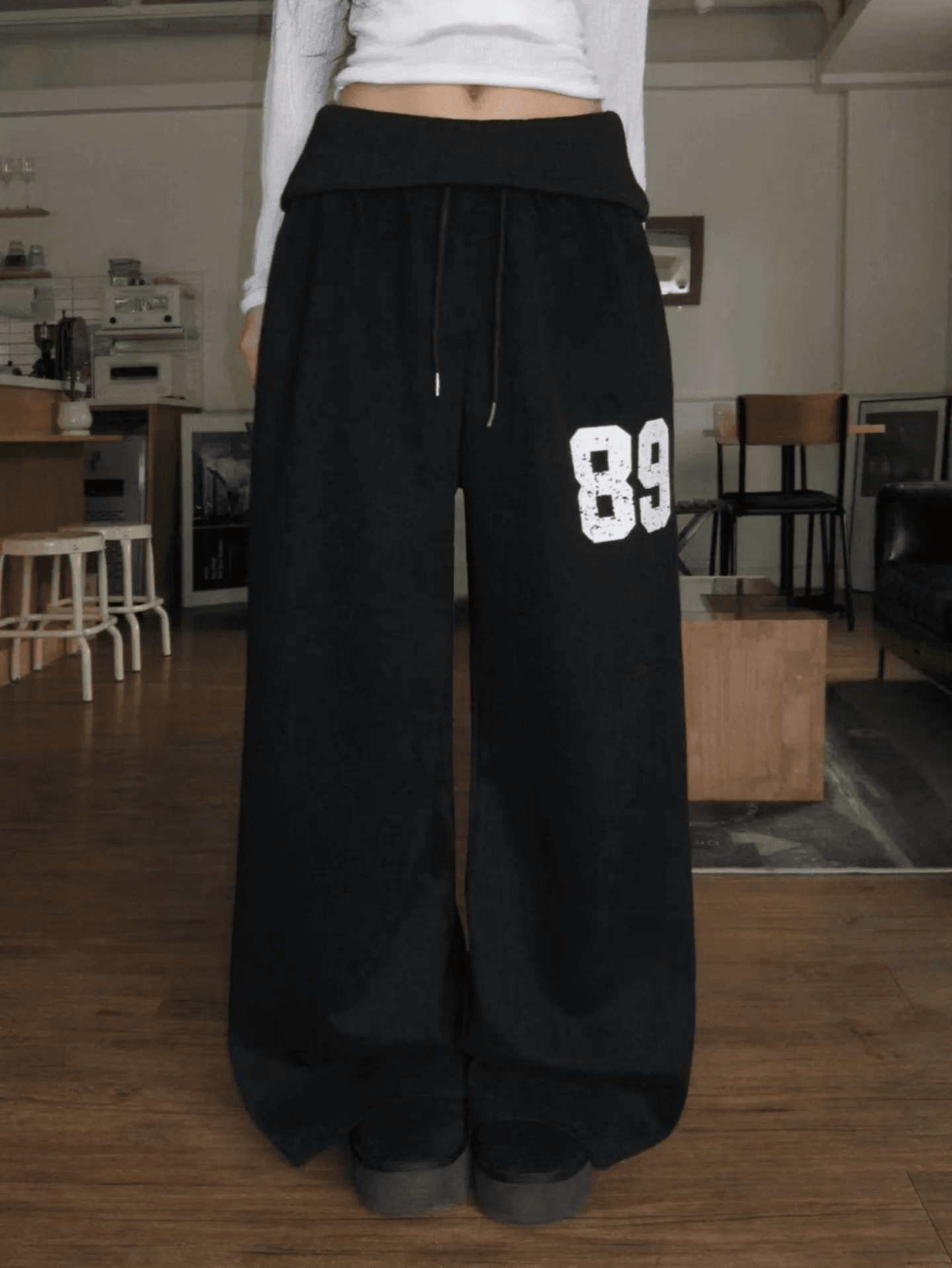 2026 한 부서 레트로 빛 아시아 인 캐주얼 뒤집다 측면 89 루즈핏 캐주얼 다용도 허리밴드 와이드 레깅스 바지 새로운 이미지 3
