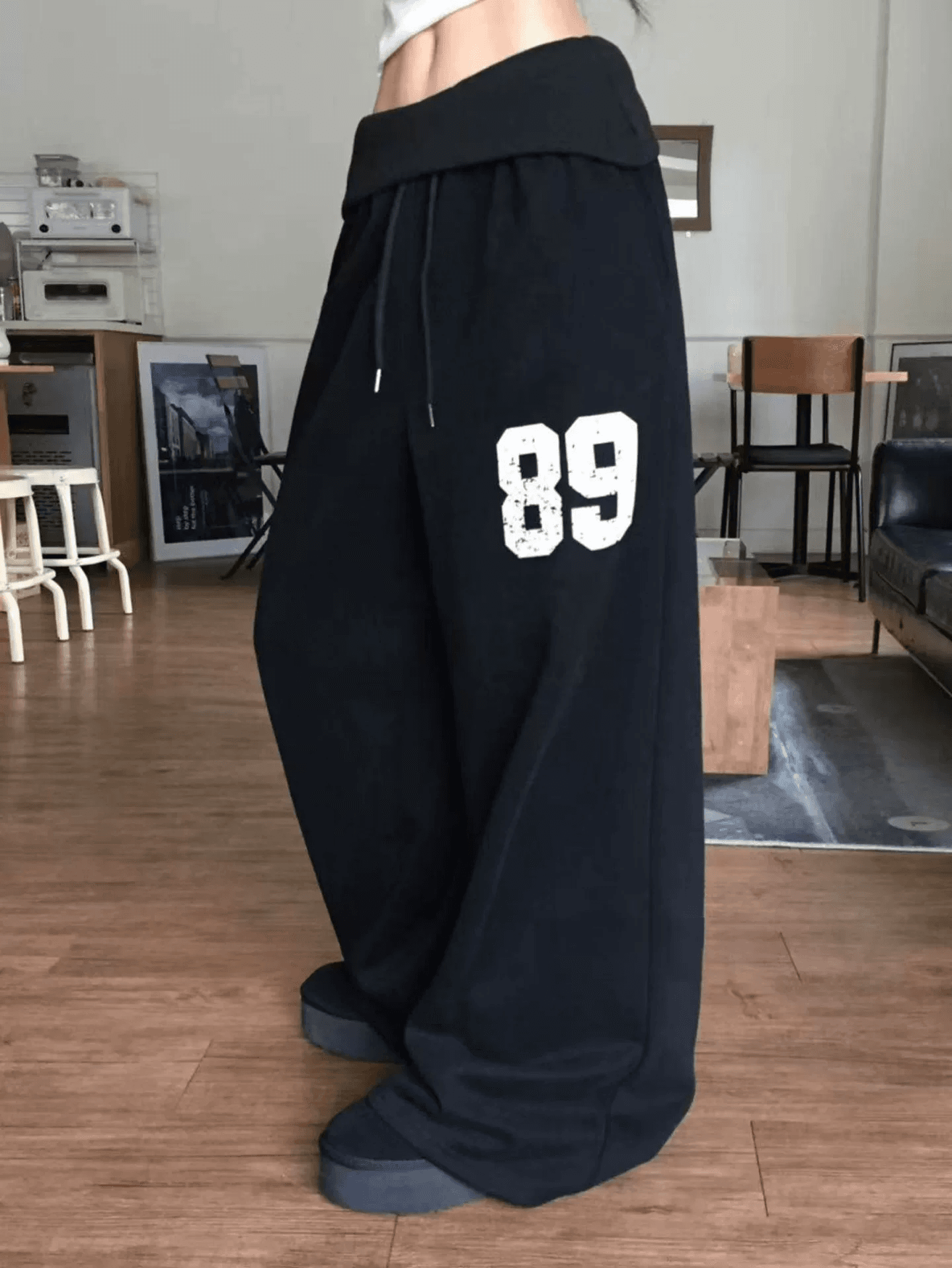 2026 한 부서 레트로 빛 아시아 인 캐주얼 뒤집다 측면 89 루즈핏 캐주얼 다용도 허리밴드 와이드 레깅스 바지 새로운