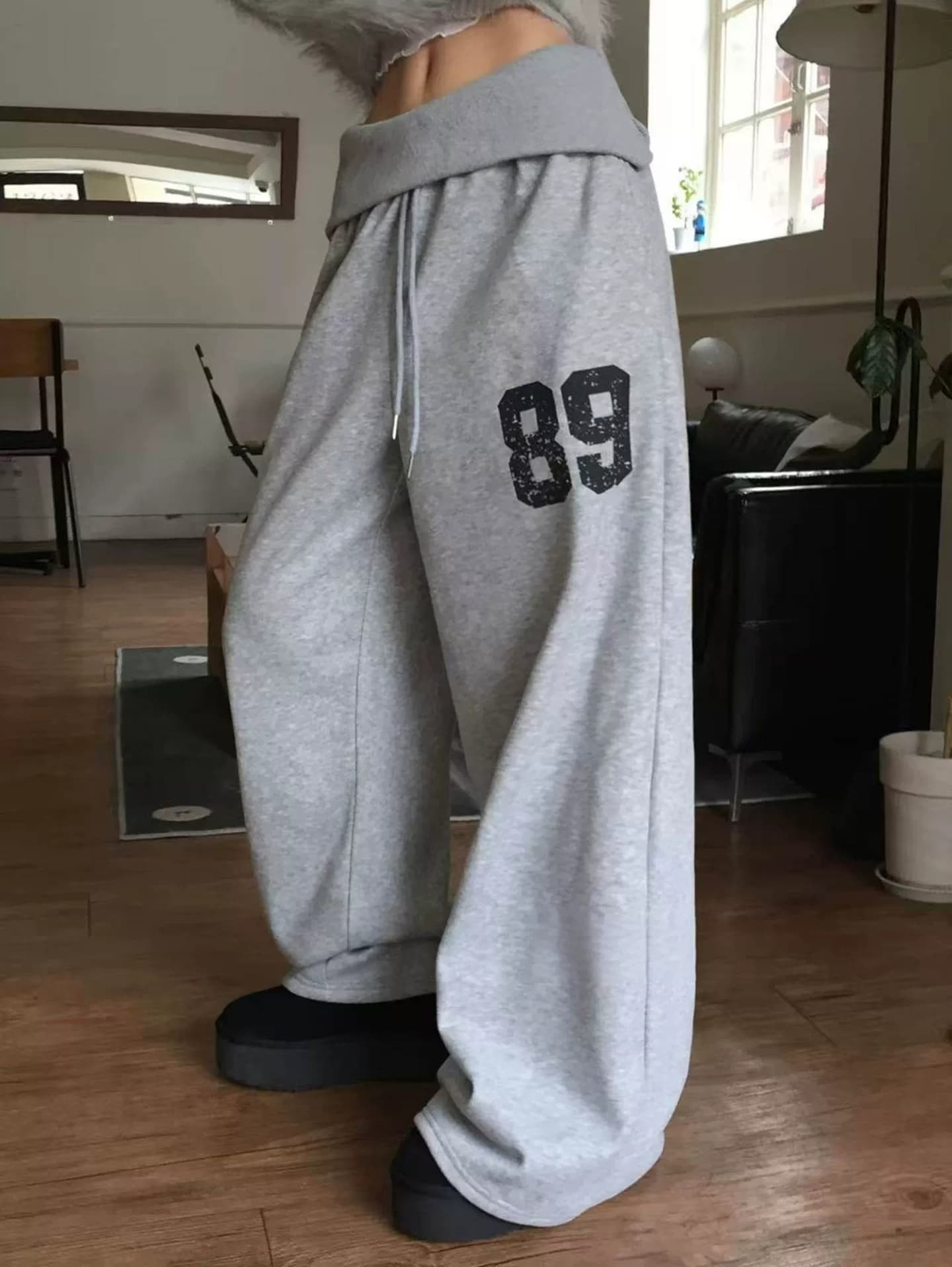 2026 한 부서 레트로 빛 아시아 인 캐주얼 뒤집다 측면 89 루즈핏 캐주얼 다용도 허리밴드 와이드 레깅스 바지 새로운 이미지 4