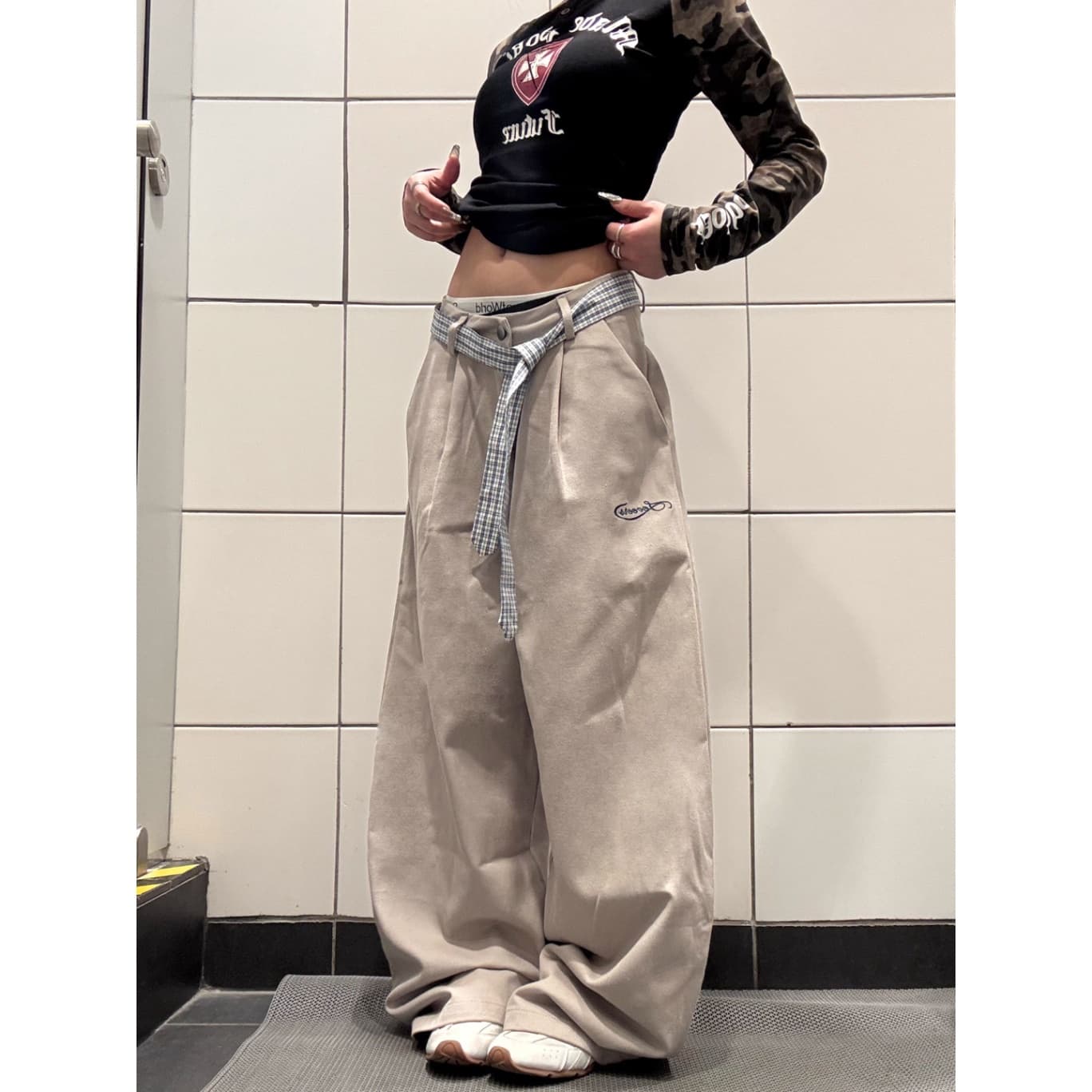 아메리칸 캐주얼 바지 남자 여자 루즈핏 도루 센스 넓은 다리 잘 생긴 스트레이트 운동 바지 봄 여름 이미지 4